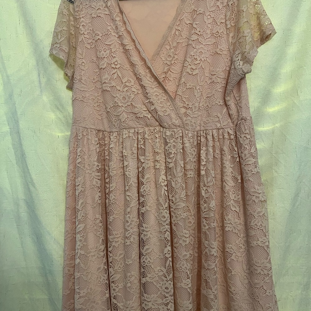 Torrid Pink A-Line Midi Dress with Flutter Sleeves and V-Neck